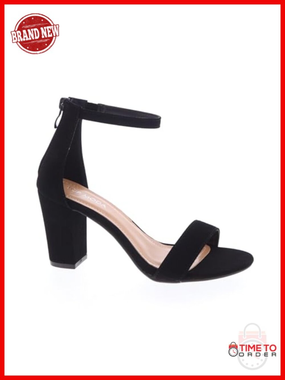 Faux Nubuck Ankle Strap Block Heel Sandals with Back Zipper for Wedding Party